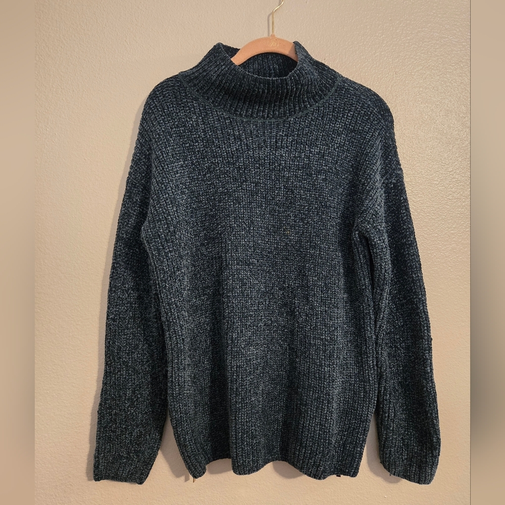 Cynthia Rowley Dark Green Turtleneck Sweater With Side Zippers, Size S